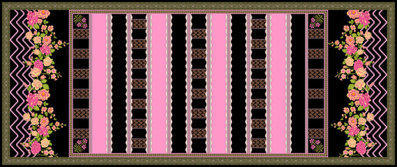 Digital design textile print floral pattern digital design boarder seamless pattern . 