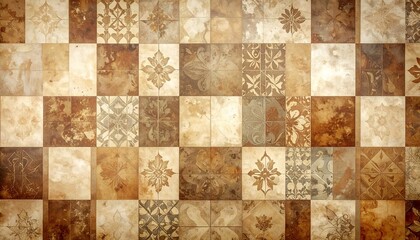 Retro checkered wallpaper in vintage tones of brown and cream