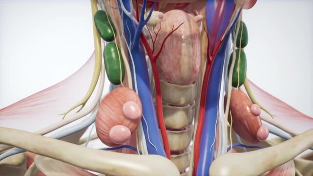 Human Neck Anatomy 3D Animation with Thyroid Gland, Lymph Nodes, Arteries, and Veins