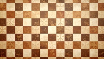 Fototapeta premium Retro checkered wallpaper in vintage tones of brown and cream