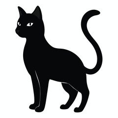 Halloween Black Cat Silhouette Vector Icon on white background