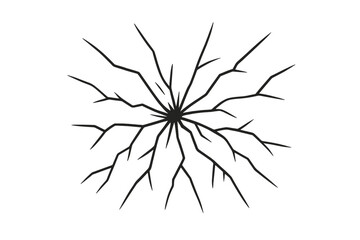 Broken glass outline. Cracked surface from impact. Shattered window texture. Bullet hole vector. Destruction, damage concept. Graphic design element. Spider web crack icon.