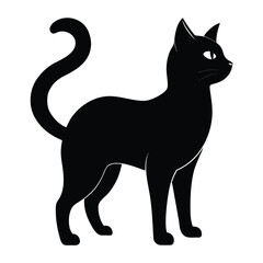 Halloween Black Cat Silhouette Vector Icon on white background