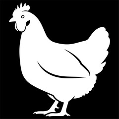 Flat black silhouette of a hen, minimal vector style, white background.
