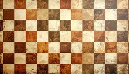 Retro checkered wallpaper in vintage tones of brown and cream