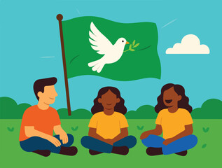 Peace Flag Waving in the Wind for International Day of Peace