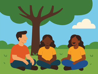 People Sitting Together Under Tree for Peaceful Conversation on International Day of Peace