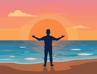 Person Standing on Tranquil Beach at Sunset for International Day of Peace