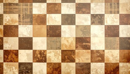 갈색과 크림색 빈티지 톤의 레트로 체크 무늬 벽지