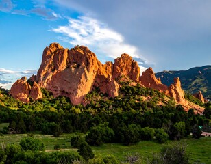 Fototapeta premium Majestic red rock formations bathed in golden sunlight