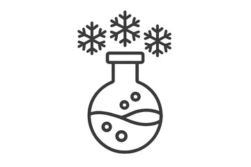 Obraz premium Frost resistance science icon with laboratory flask and snowflakes. Antifreeze chemical solution concept illustration. Cold resistant test in a lab. Cryogenics vector logo.