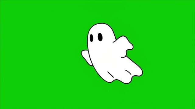 Animated cartoon ghost floating on green screen background halloween spooky motion graphic
