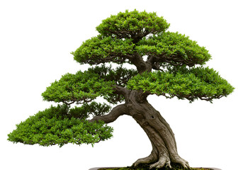 Bonsai Tree Miniature Landscape Japanese Art Detailed Closeup of Lush Foliage and Ancient Trunk on transparent background