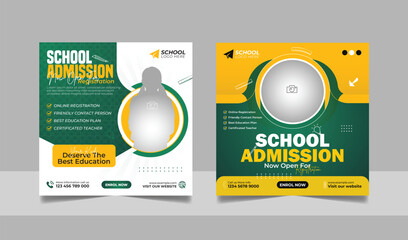 Kids back to school admission social media post web banner higher education square flyer study abroad poster template