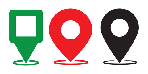 Location or map pin icon symbol set. Location pointer. Black and red location icon set on white background. Vector illustration