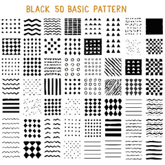 Collection of 50 basic black and white graphic patterns and textures
