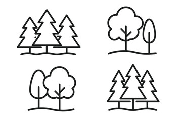Tree line icon set. Simple forest and park tree collection. Vector graphic symbol for nature, environment, ecology concepts. Minimalist outline plant and wood illustration.