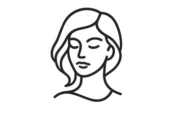 Elegant woman beauty face line art logo, minimalist female portrait, linear style vector illustration, simple contour design with transparent background for branding and cosmetics