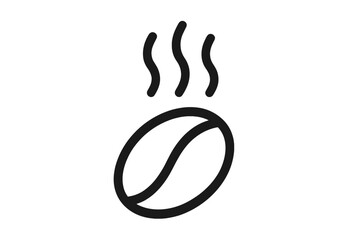 Roasted coffee bean icon with steam, minimal line art symbol. Coffee shop logo, hot espresso or caffeine beverage concept. Simple black and white vector pictogram for cafe menu.