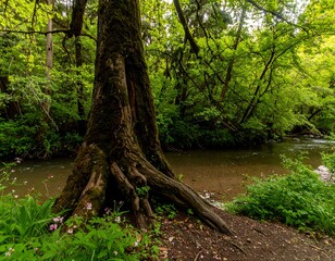 Fototapeta premium Lush forest stream scene