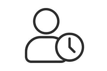 Minimalistic user icon with clock symbol representing time management, schedule, appointment, profile illustration for apps and digital graphics, transparent vector design