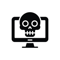 Computer screen displaying a skull icon symbolizing cyber threat