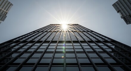 Fototapeta premium Skyscraper with Sun Shining Above
