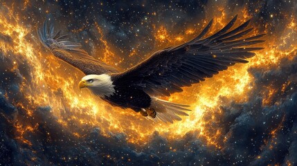Fiery Eagle Soaring in Cosmic Flames