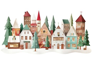 Fototapeta premium Charming winter village illustration