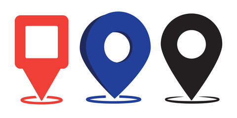 Location or map pin icon symbol set. Location pointer. Black and red location icon set on white background. Vector illustration