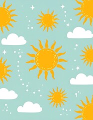 Cute sun and cloud pattern on pastel background