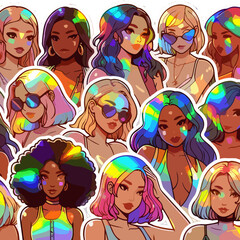 Fototapeta premium Rainbow Girls Women's Day stickers vector different