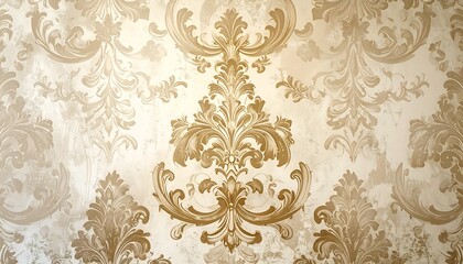 Classic damask wallpaper featuring a striking vintage decorative design in beige and gold.