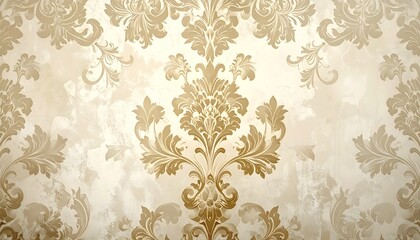 Obraz premium Classic damask wallpaper featuring a striking vintage decorative design in beige and gold.