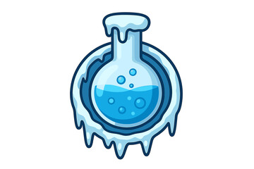 Frost resistance symbol vector, icy frozen chemical flask illustration, frostproof icon for graphics, apps, winter theme, transparent background, cartoon style, cold weather concept