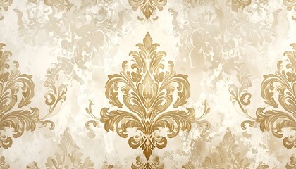 Classic damask wallpaper featuring a striking vintage decorative design in beige and gold.