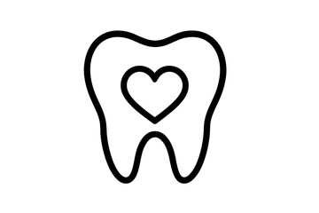 Obraz premium Tooth protection outline icon with heart symbol, dental care logo vector, oral hygiene illustration, healthy tooth concept, dentistry design for apps, adverts, web, cards