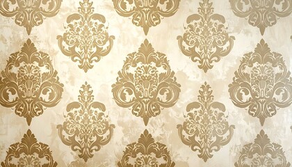 Classic damask wallpaper featuring a striking vintage decorative design in beige and gold.