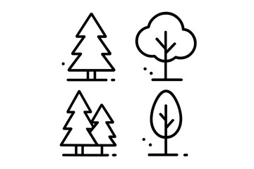 Modern Outline Style Tree Icons Set for Forest Design, Cards, Apps, Social Networks, Vector Cartoon Illustration with Transparent Background, Pine and Deciduous Trees Collection