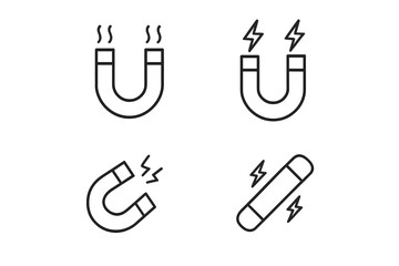 Minimalistic Magnet Line Icon Set, Editable Stroke Vector, Simple Linear Pictogram for Cards, Apps, Banners, Posts, Science, Technology, Magnetism Symbols, Cartoon Style
