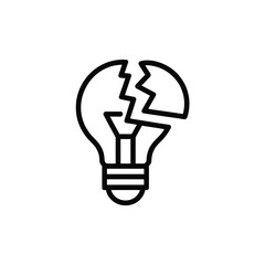 Broken light bulb symbol representing failed idea or lack of inspiration