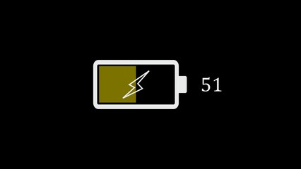 Digital illustration of a charging battery symbol showing 51 percent charge against black background
