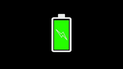 Green battery charging icon on black background illustrating power and energy in digital devices