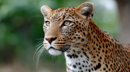 Obraz premium Leopard resting in a lush tropical environment, showcasing its striking fur pattern and intense gaze during daylight hours