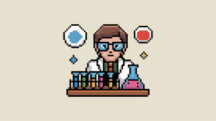 Pixel Art Scientist Conducting Experiments