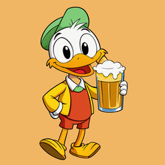 duck smiles while holding a large mug of frothy beer