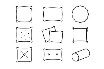 Pillow and Cushion Icon Collection, Line Art Editable Stroke, Vector Cartoon Illustrations for Infographics, Articles, Books, Flyers, Banners, Home Decor and Textile Design Elements