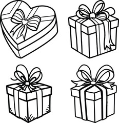 Collection of nine watercolor gift boxes in soft pastel colors with elegant ribbons and bows.
