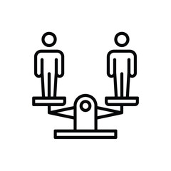 Two figures balanced on a simple scale icon
