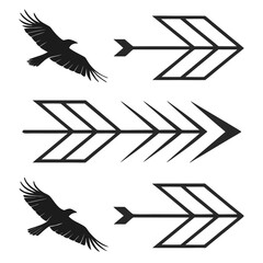 Black eagles and abstract arrows bird flying